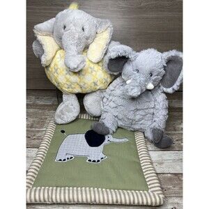Lot of 3 Elephant Baby Toys / Rattle Stuffed Animal (+Wall Hanging) Nat & Jules